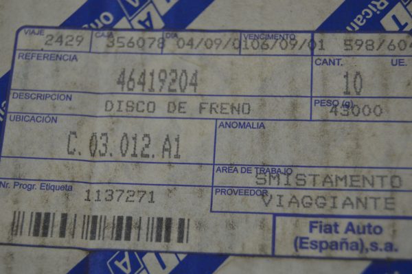 Ref: 46419204 Disco de Travão Dianteiro Ventilado  Fiat Palio I, Siena NOVO - Imagen 3