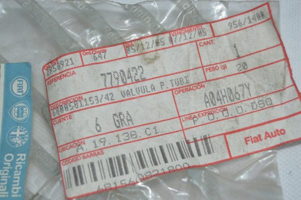 Ref: 7790422 Válvula Central dos Tubos de Pulverização de Faróis Fiat Punto, Marea, Panda II, Bravo, Brava; Alfa Romeo 156, 166 NOVO - Imagen 2