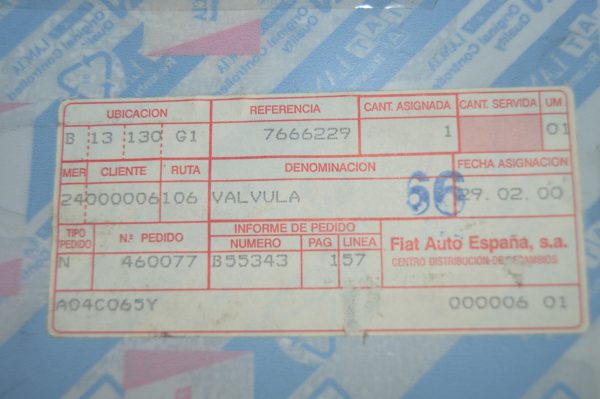 Ref: 7666229 Válvula Escape  Fiat Panda 750-1000 NOVO - Imagen 2