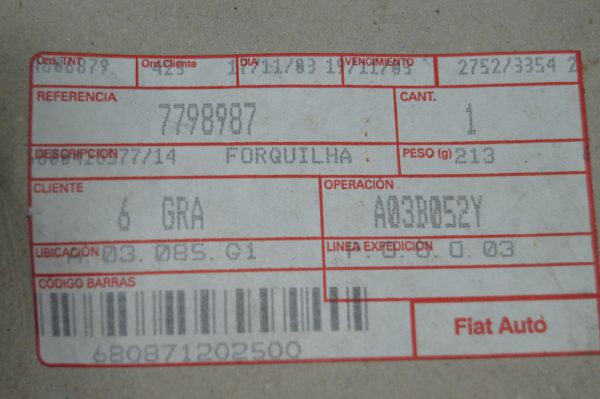 Ref: 7798987 Forquilha 3ª  e 4ª Velocidade  Fiat Duna, Uno, Fiorino, 128; Lancia Delta NOVO - Imagen 2